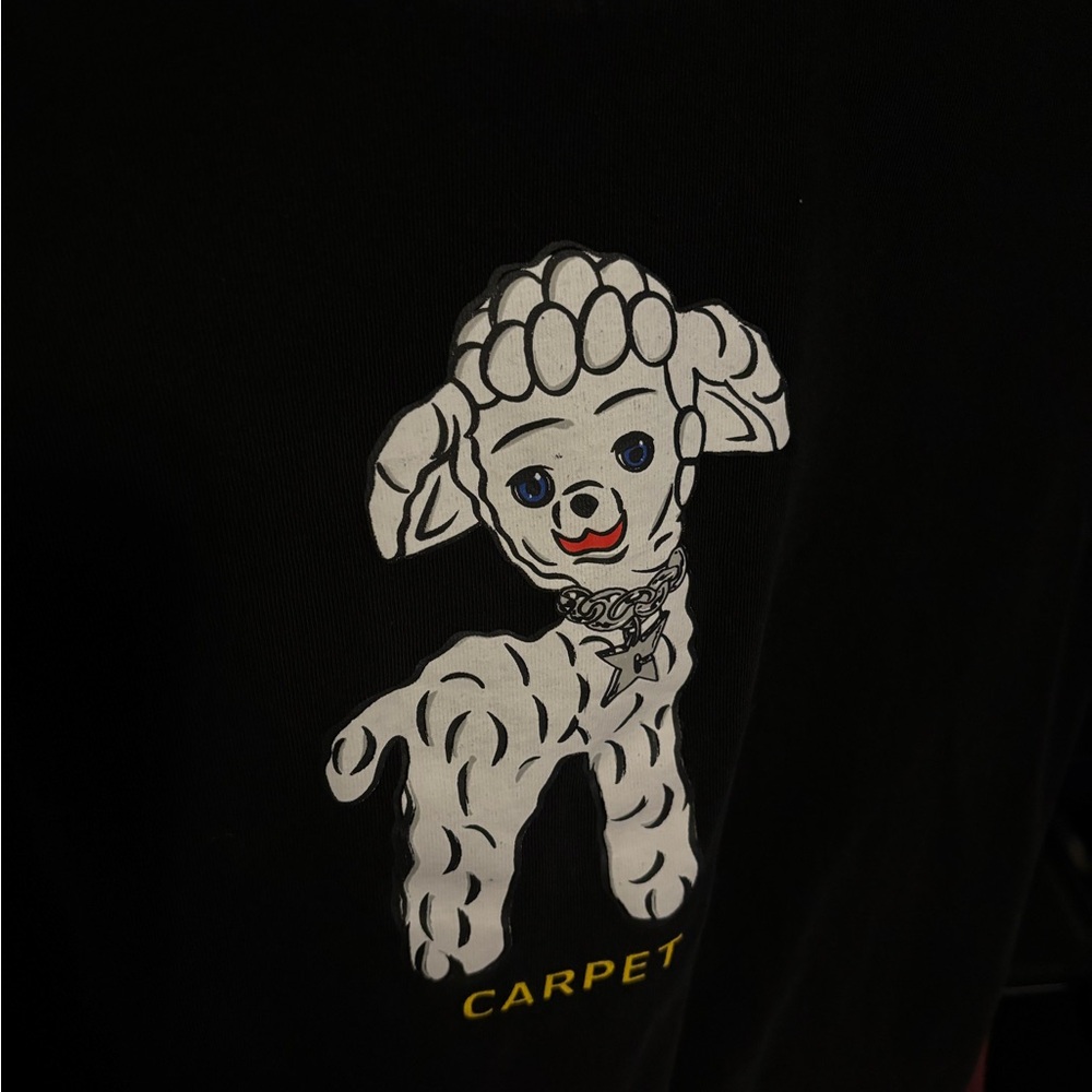 Carpet company dripped sheep tee.